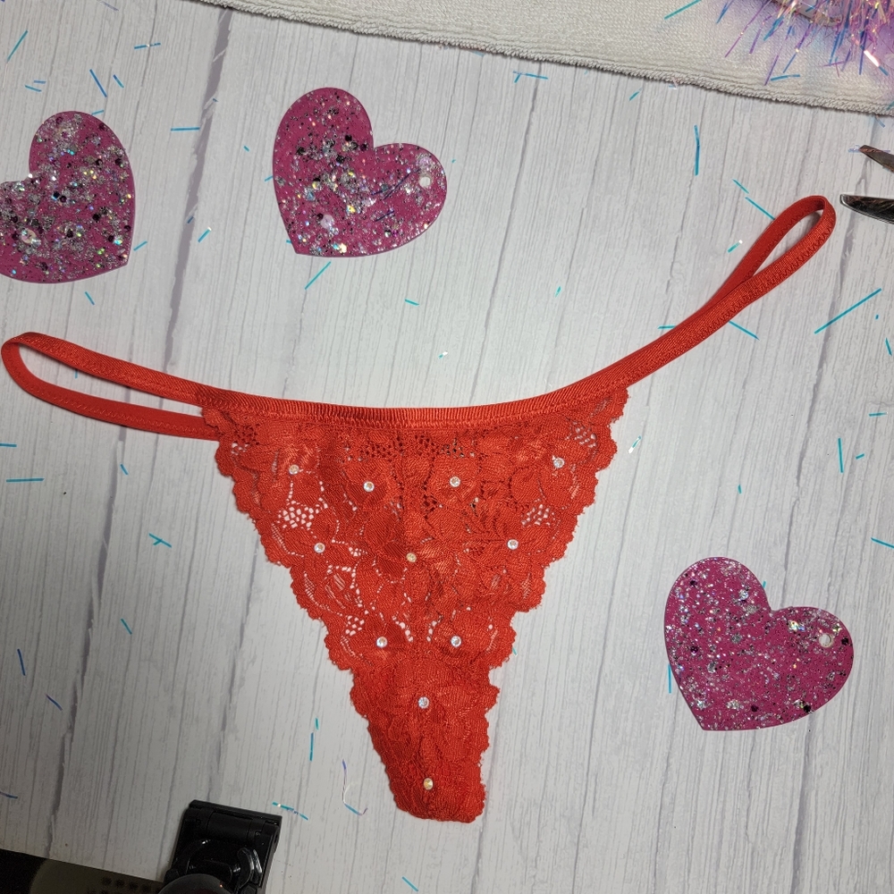 FREE PEOPLE Red g string with rhinestones sexy lingerie fetishcore lovecore